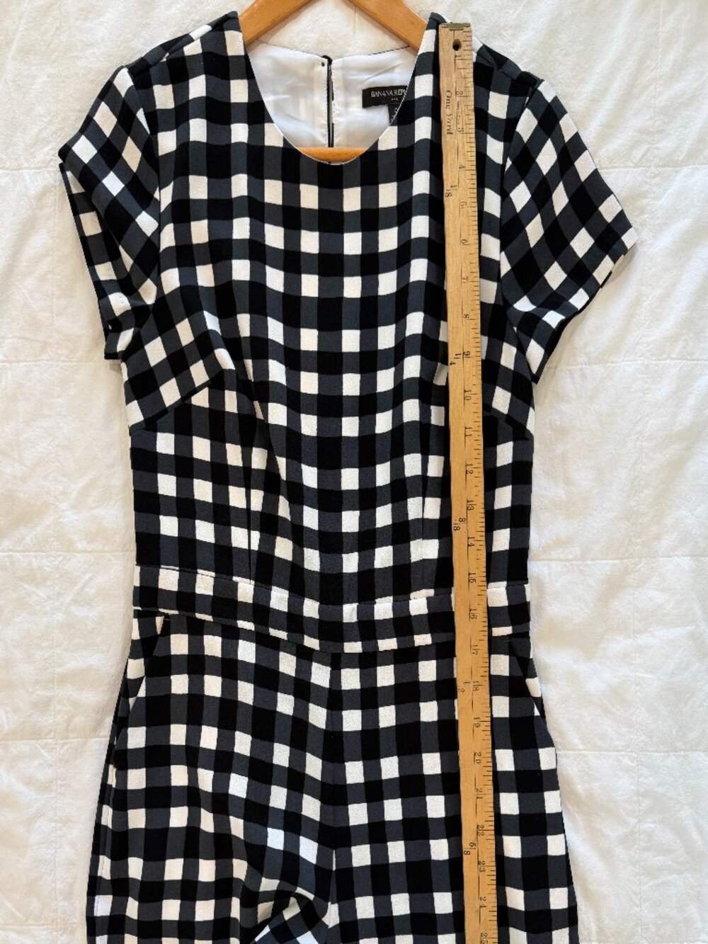 Banana Republic Black White Gingham Romper Pockets Size 0 - Picture 11 of 15